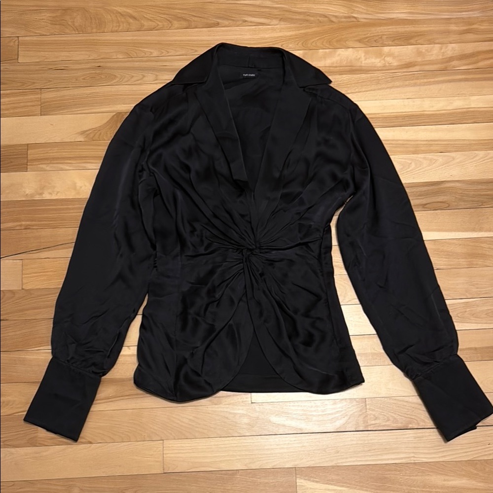 Tufi Duek Elegant Satin Black Blouse